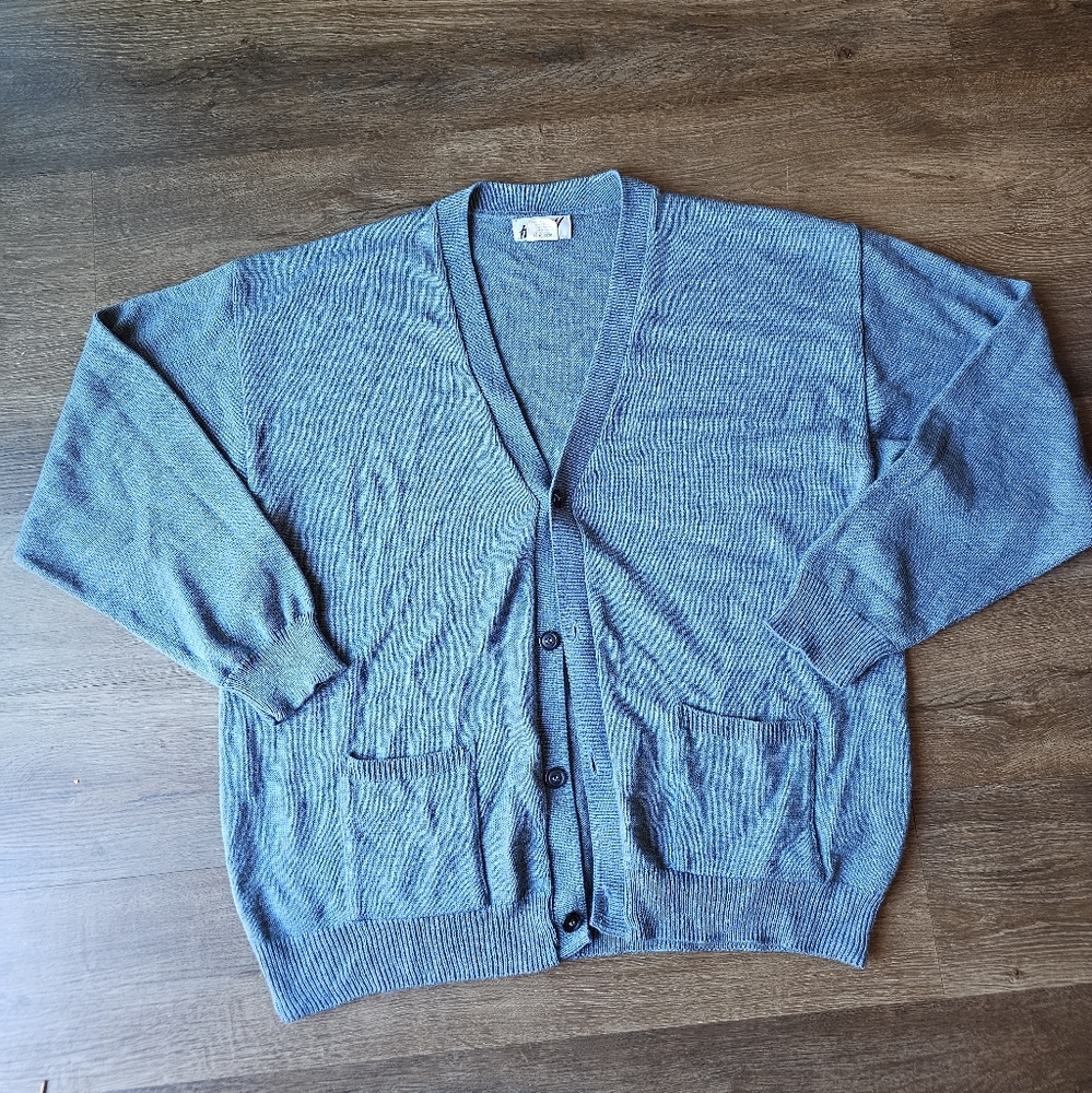 Vintage 80s 90s Haband Mens Long Sleeve Button Up Blue Cardigan Sweater size XXL